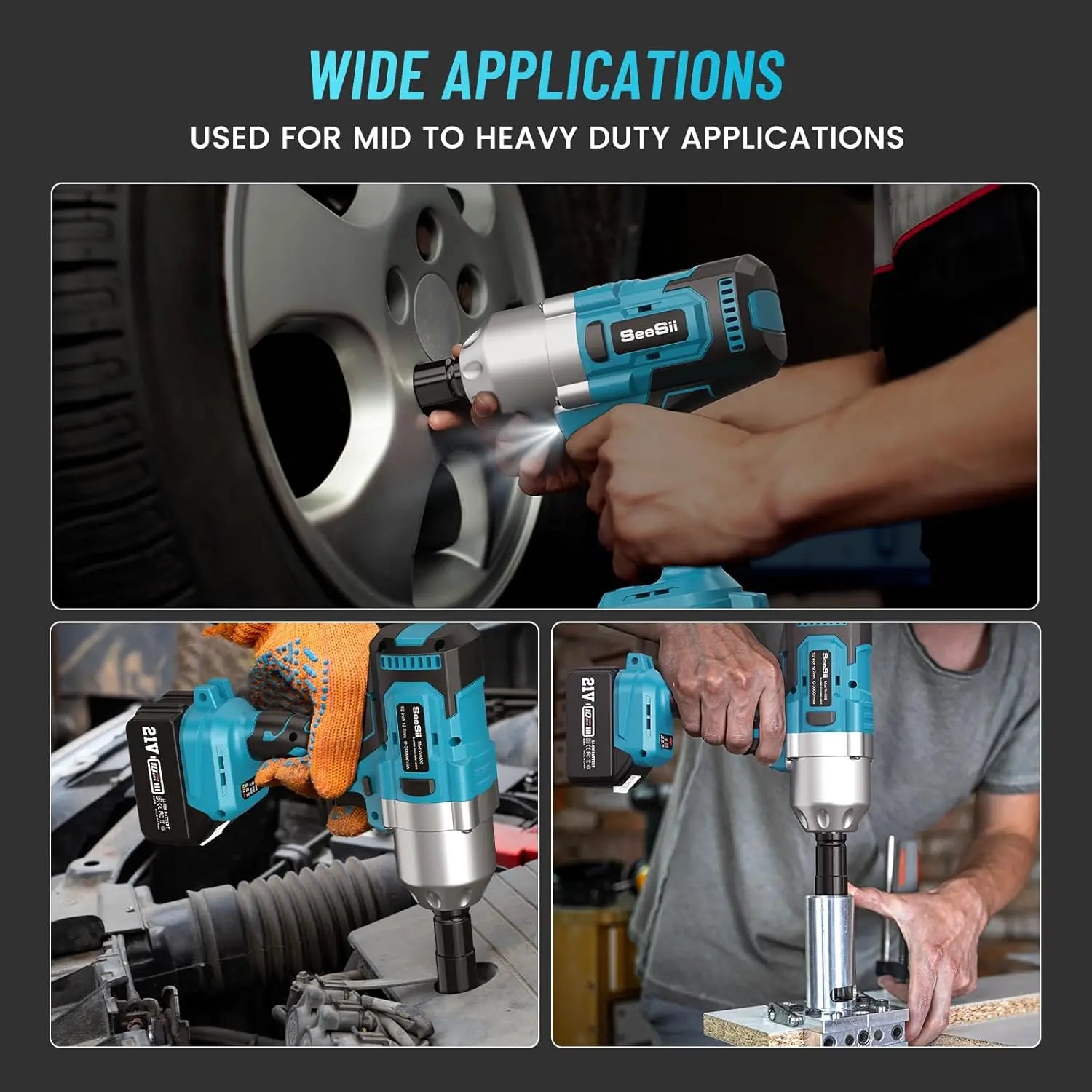 Seesii Impact Wrench 960Ft-lbs Brushless Impact Gun 1300NM High Torque 1/2 2X 5.0Ah Battery Cordless Impact Wrench for Truck