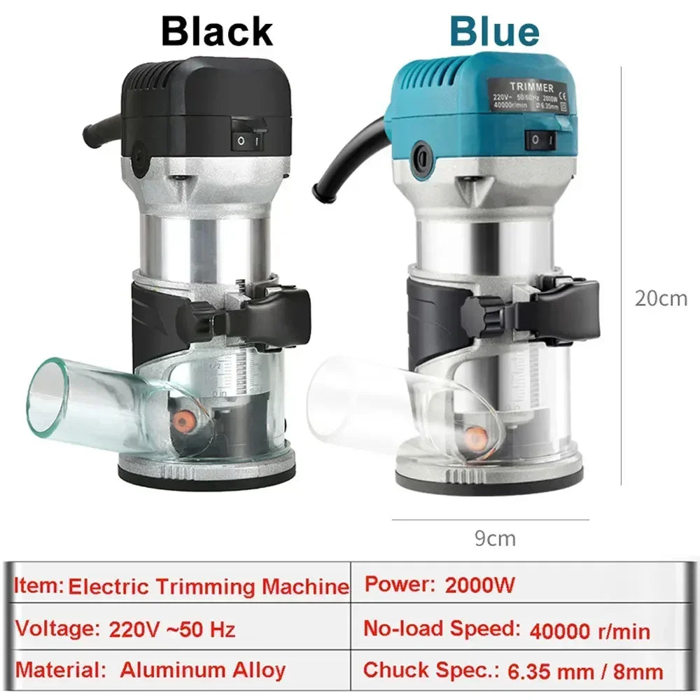 220V 2000W Electric Trimmer Router Wood Hand Trimmers Wood Edge Router 40000RPM Power Tools Woodworking Milling Machine