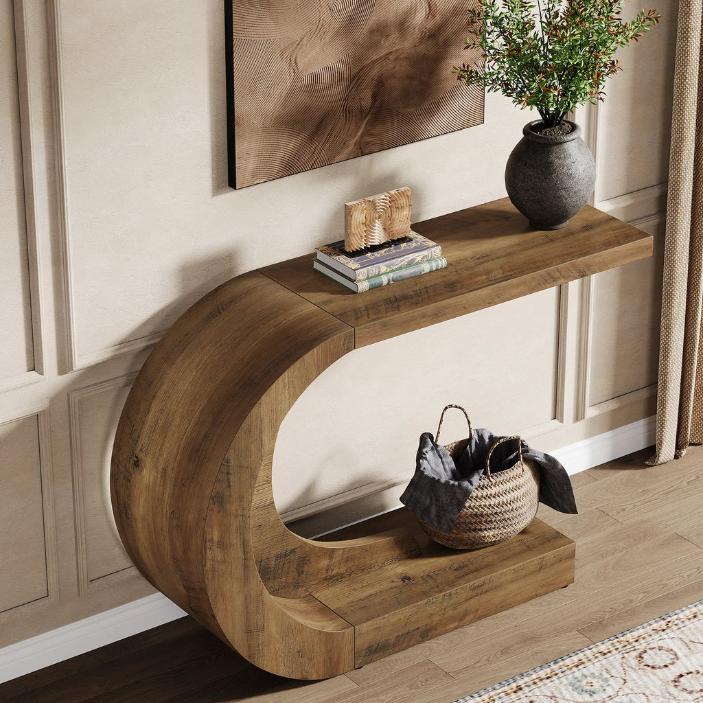Tribesigns 43.3" Mid-Century Modern Console Table for Entryway, Wood C-Shaped Hallway Entry Accent Table for Living Room