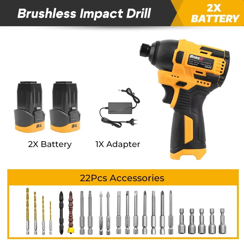 BABEQ 16.8V Brushless Electric Screwdriver 3 Speed Mini Cordless Screwdriver for Household Disassembly Torque Repair Tools