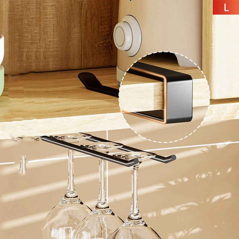 HeMu Kitchen storage rack under the cabinet without punching upside down goblet rack hanging red wine glass multifunctional rack