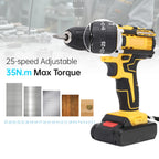 21V Impact Driver Kit 3in1 Cordless Drill Screwdriver Power Tools 1280RPM Stepless Speed Control Drilling with 2 Batteries