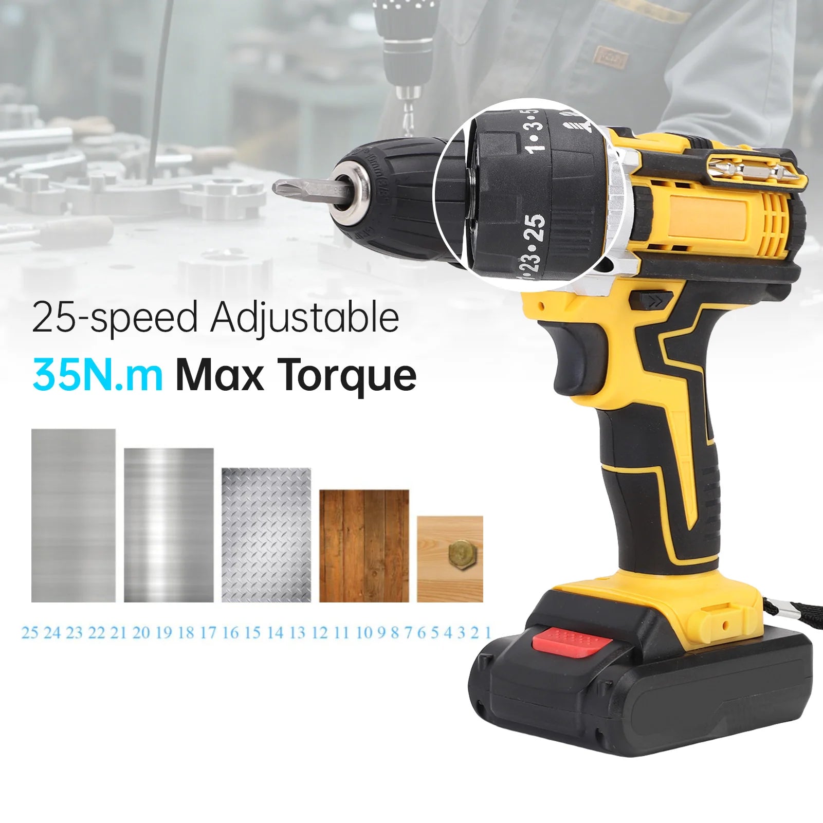 21V Impact Driver Kit 3in1 Cordless Drill Screwdriver Power Tools 1280RPM Stepless Speed Control Drilling with 2 Batteries