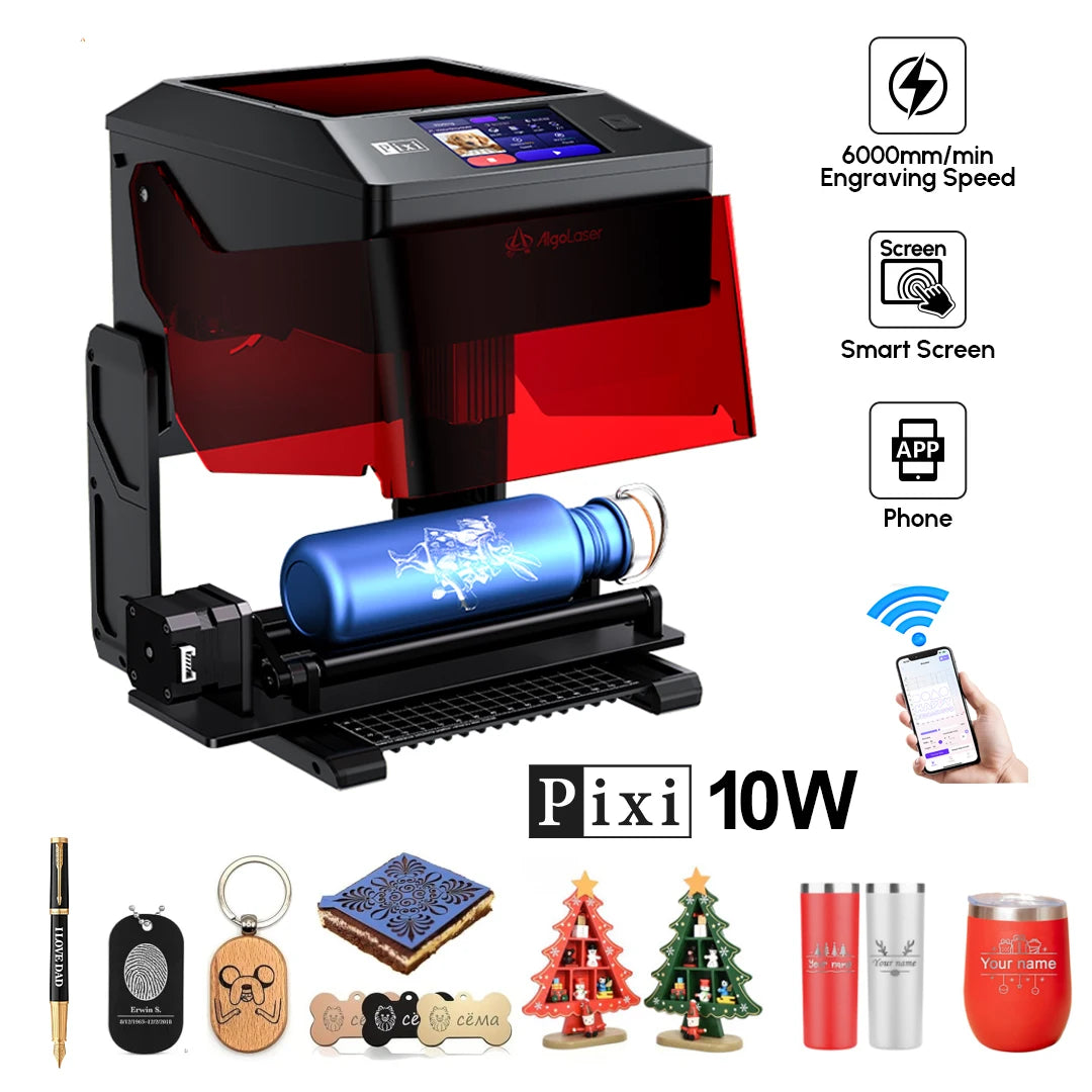 ALGO Laser Engraver Machine Pixi Smart Touch Screen AlgoType Portable 100x100mm Engraving Cutting For Metal Dog Tag Leather Wood