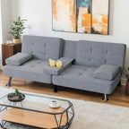 Modern Sofa Bed with Cupholders & Metal Legs