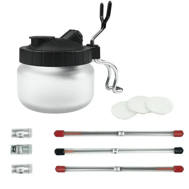 Onnfang 0.2/ 0.3/0.5mm Airbrush Cleaning Pot Glass Jar Bottles Filter Frosted Spray Gun Cleaner Tools Set Airbrush Accessories
