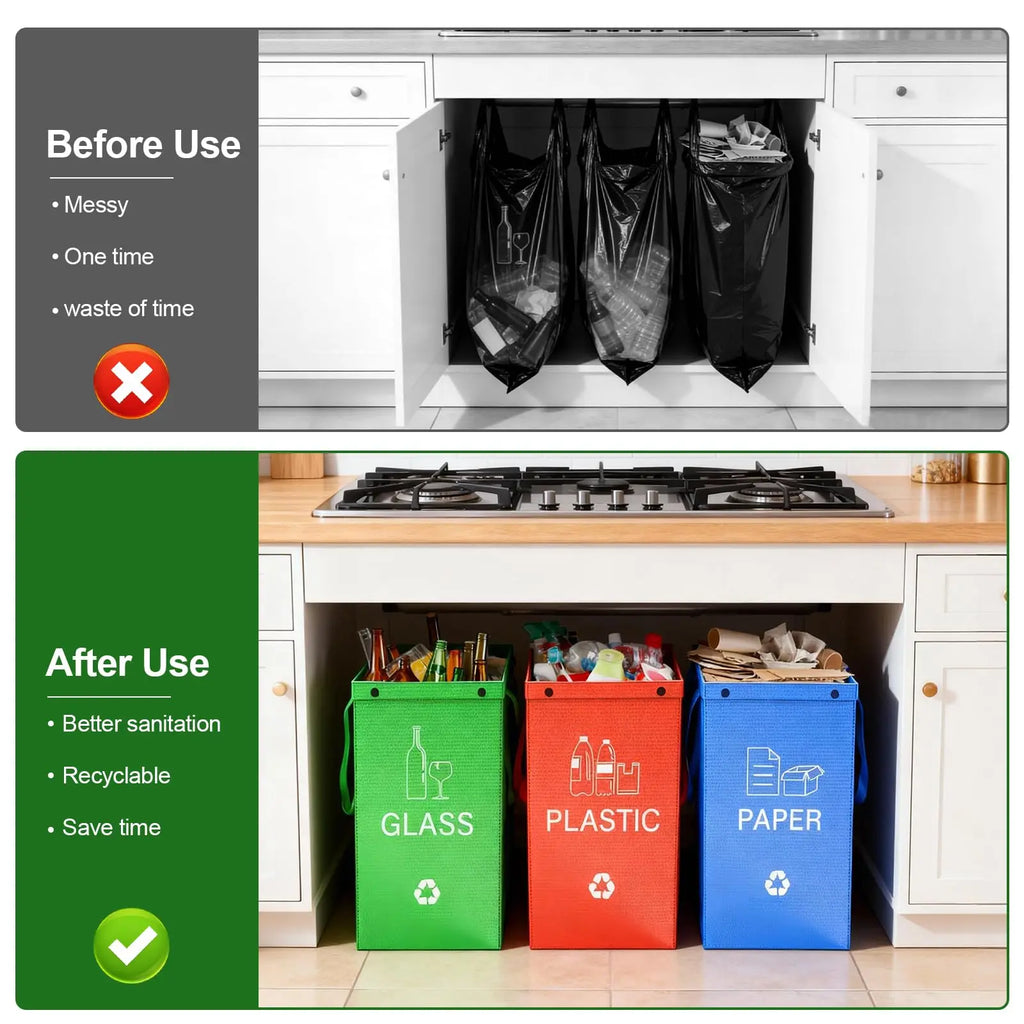 Kitchen Trash Can Waste Sorting for Indoor and Outdoor Training Paper Plastic and Glass Storage Bottle Collection Container