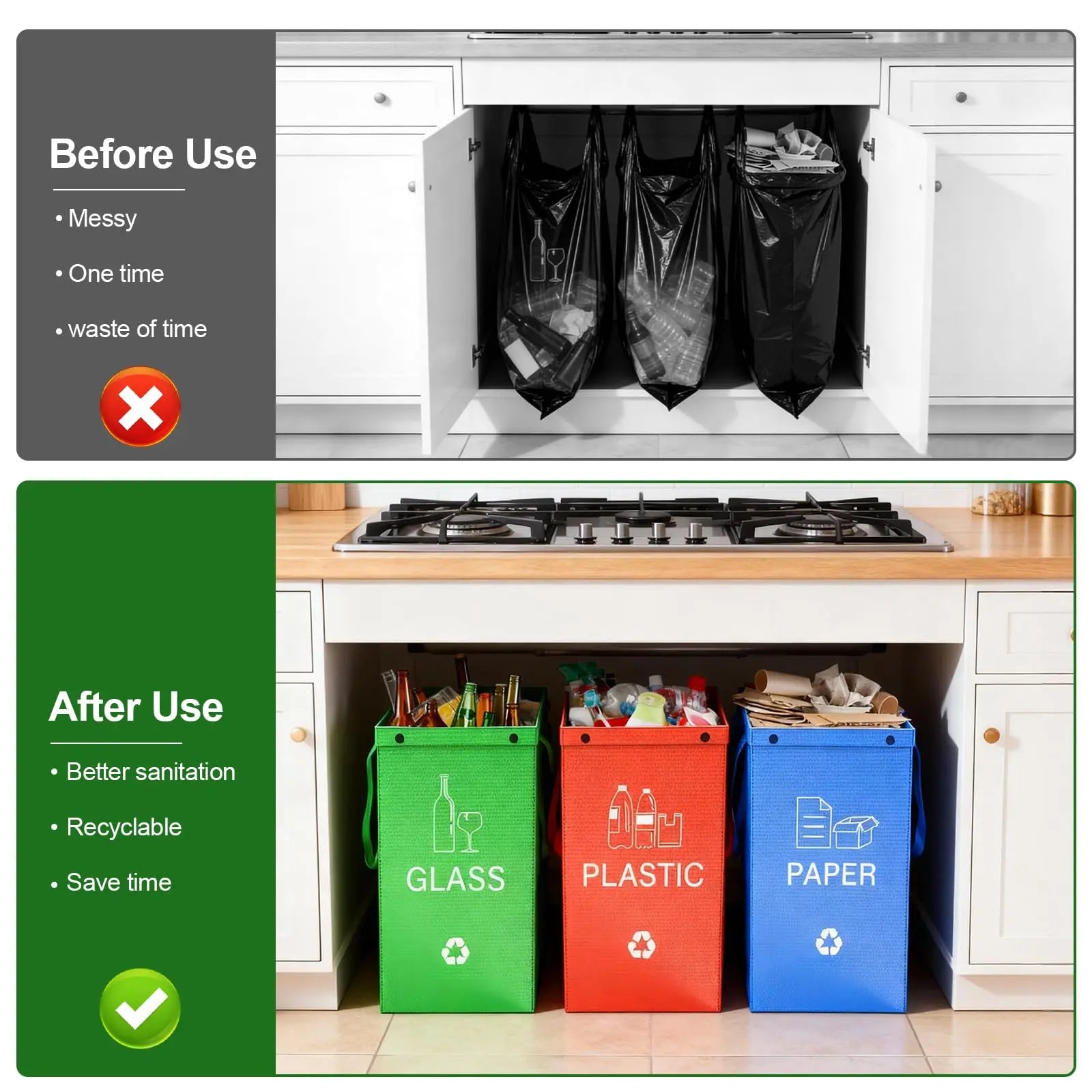 Kitchen Trash Can Waste Sorting for Indoor and Outdoor Training Paper Plastic and Glass Storage Bottle Collection Container