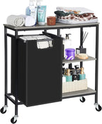 Pull-Out Laundry Basket with Shelf and  three Shelf,Laundry Basket Organizer Section with Removable Laundry Bags for clothes