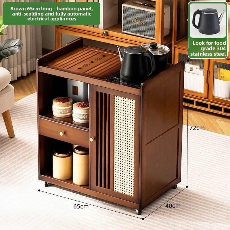Mobile tea table Small tea table Kettle integrated tea cabinet Solid wood coffee table Tea cart Brewing tea table