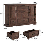 Farmhouse 48" Buffet Cabinet with Storage,Coffee Bar for Kitchen,Living Room,Wood Rustic Sideboard Cabinet w/5 Drawers&2 Groove