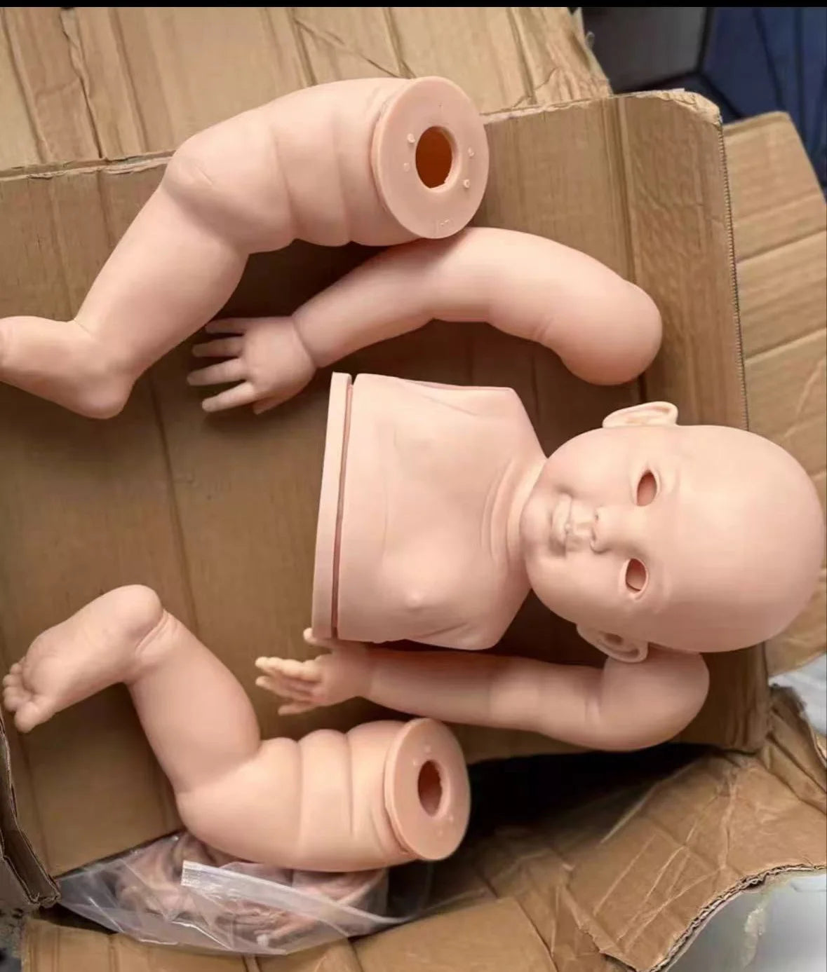 NPK New Arrival Unfinished Unpainted DIY Reborn Doll Kit  Emmeline Huge 28inch Toddler Doll Parts with cloth body and random eye