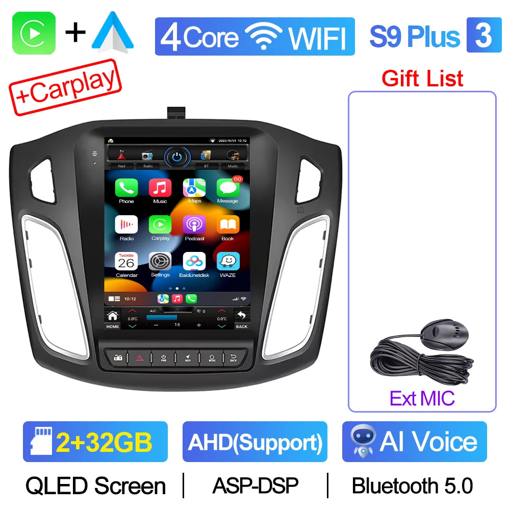 CAIXI GX9 Car Radio Multimedia Player for Ford Focus 3 Mk 3 2011 - 2019 Android 12 2din Carplay Auto Stereo GPS Vertical Tesla