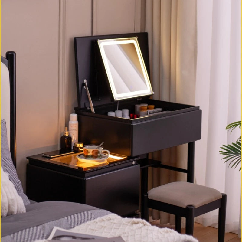 Woman Dressing Table with Glass Plate Stool Toilet Makeup Cabinet with Mirror Dresser Furniture for Room Sinfonier Komode Banity