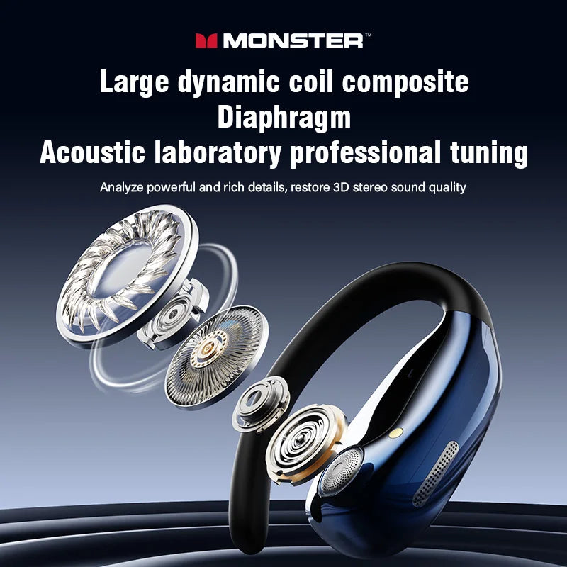 Monster MQO22 TWS Bluetooth Earphones Clip Design Touch HD Call With Mic Headphones Sports Gaming Headset