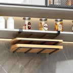 Under Cabinet Kitchen Hanging Organizer Rack with Hooks for Paper Towel Rags Cutting Board Pot Cover Storage