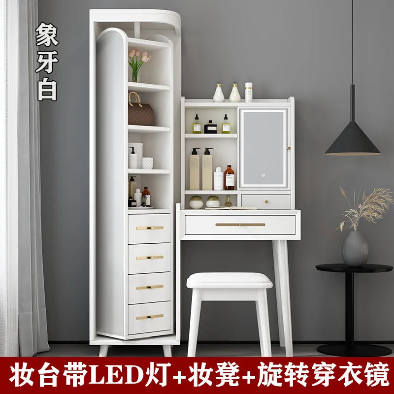 Solid wood dresser, full-length mirror integrated bedroom, simple modern full-body mirror, dresser, storage cabinet, makeup tabl