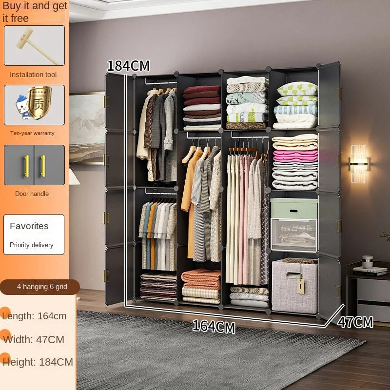 New Simple Wardrobe Clothes Assembly Plastic Collapsible Sturdy Dustproof Cabinets Dressers Cube Storage Locke Closet Furniture