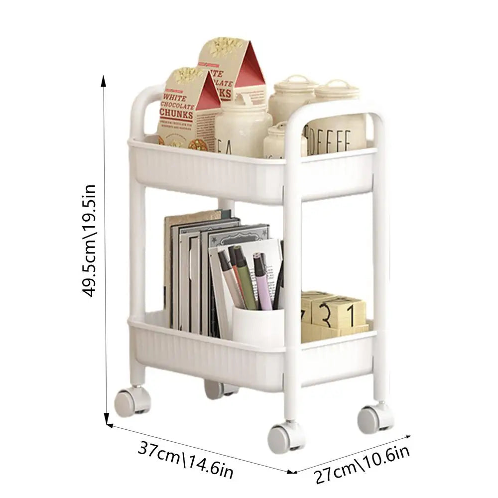 Rolling wheel Kitchen Cart Waterproof 2 Tier Anti-Slip Cart Shelf for Skin Care Products Sauce Bottles Small Storage Trolley