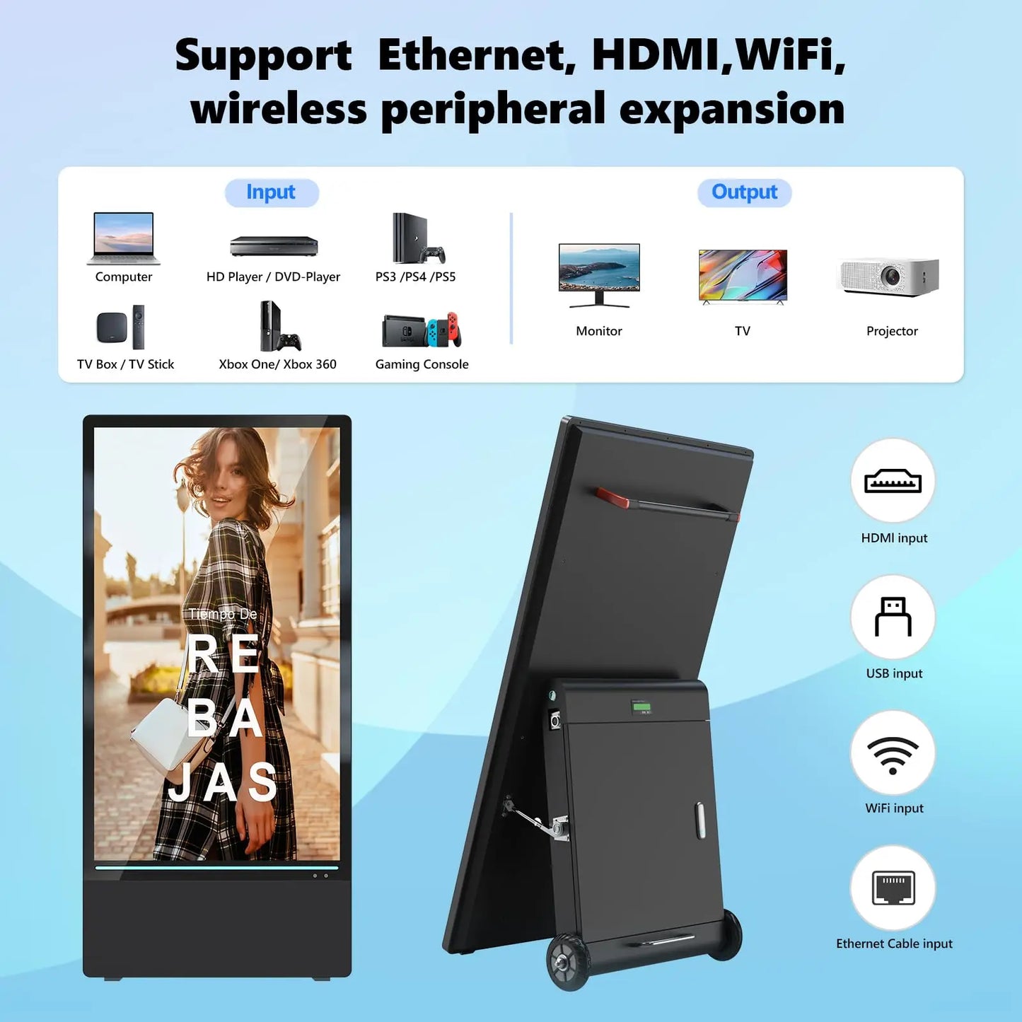 43" Rechargeable Outdoor Digital Signage Display - IP55 Waterproof Smart LCD Kiosk | AlluCanFind