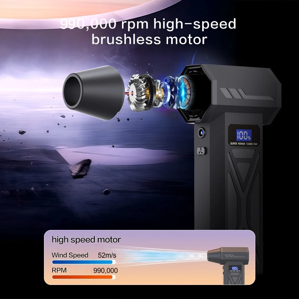 Turbo Jet Blower 9900000RPM 4-Gear Adjustment Portable Air Blower LED Lighting Battery Display Cordless Compressed Air Duster