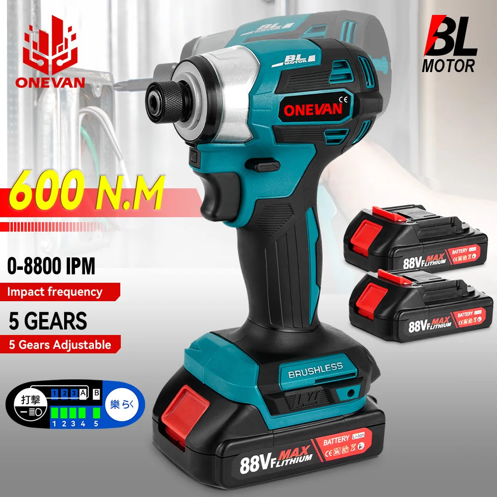 600N.m Brushless Electric Screwdriver Cordless 5-Speed Electric Impact Drill Rechargeable Power Tools Kit For 21V 18V Battery