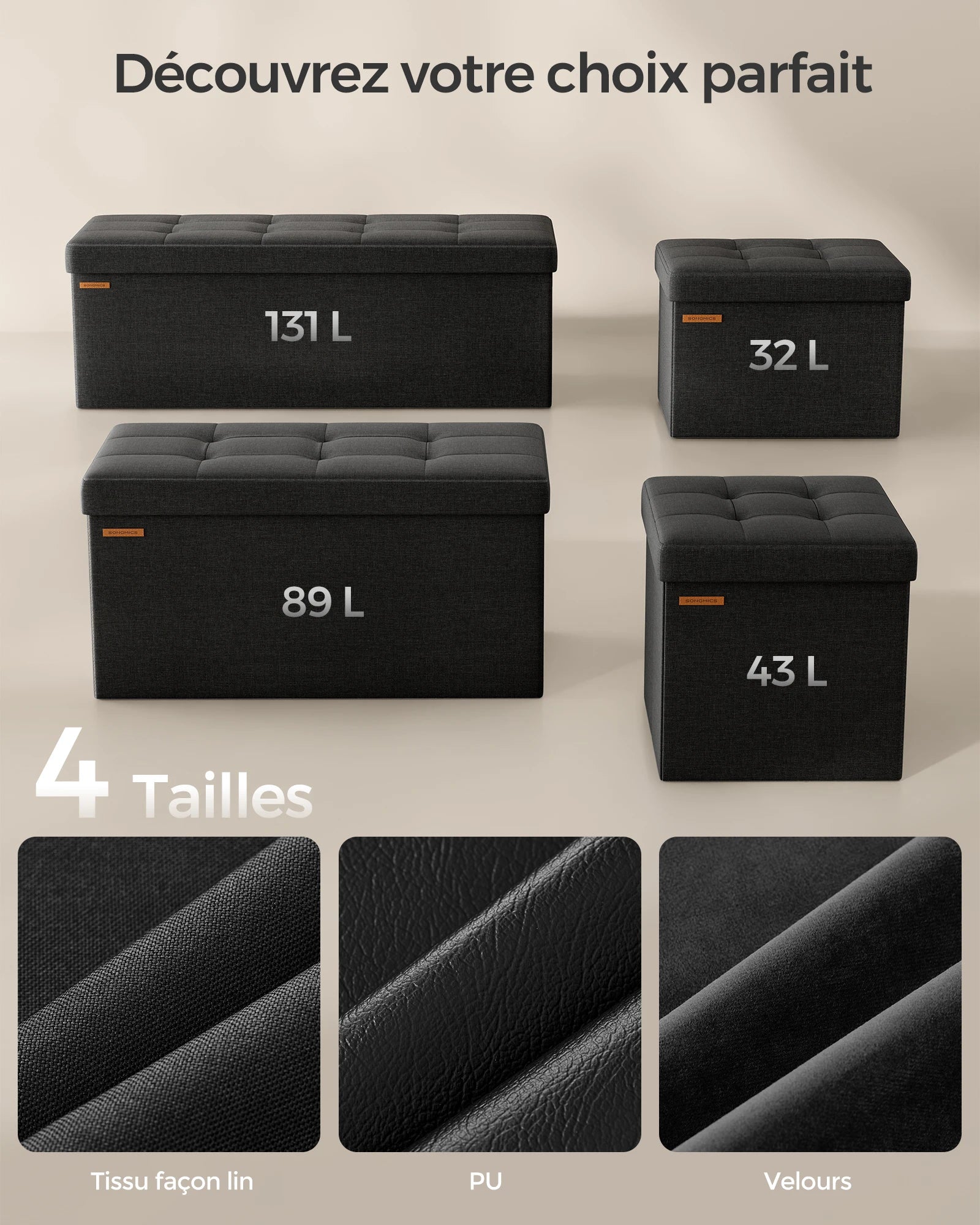 SONGMICS Storage Bench, Foldable Pouffe, 38 x 110 x 38 cm, End of Bed, Footrest, Storage Box, Load up to 300 kg, for Living Room