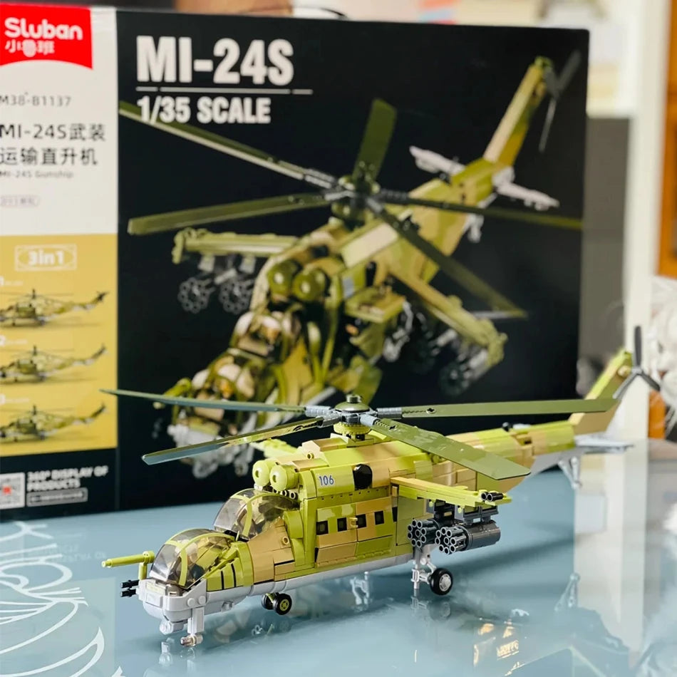Sluban MI-24 Gunship New Military Helicopter Building Blocks Set Modern Armed Forces Model DIY Bricks Kit for Kids Birthday Toys