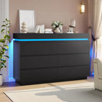 Modern 6 Drawer Dresser with Sliding Desktop, Wide Chest of Drawers with Charging Station & LED Lights