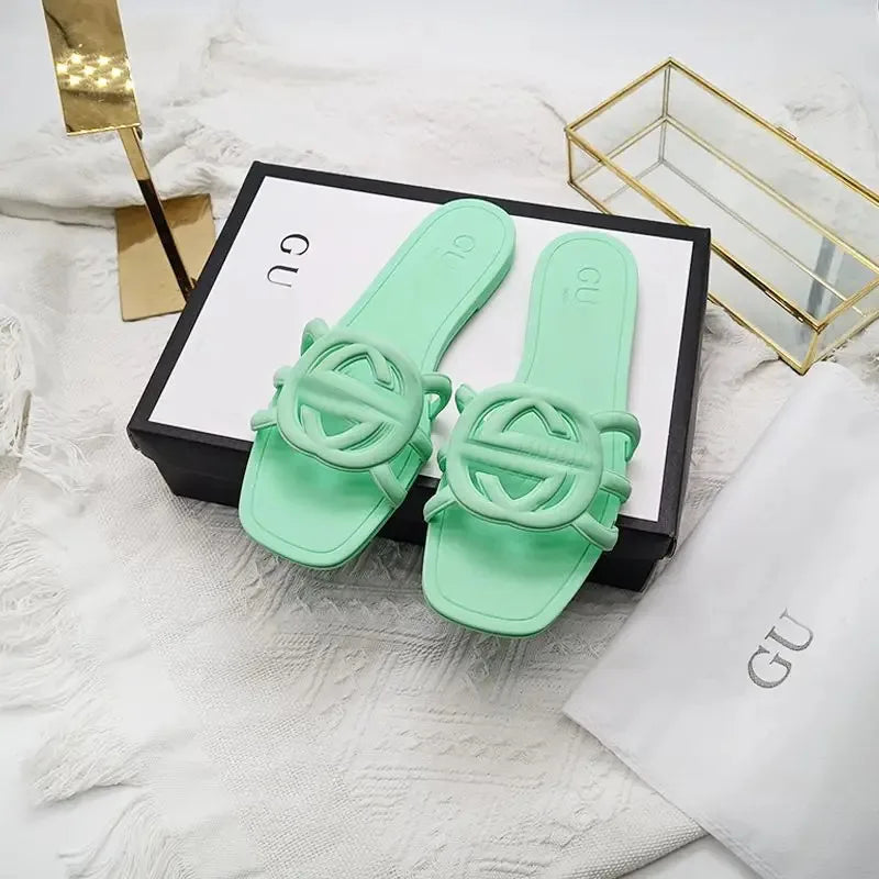 Women's Summer Flat Slippers - Trendy "One Word" Design, Versatile Holiday Outing Slides | AlluCanFind