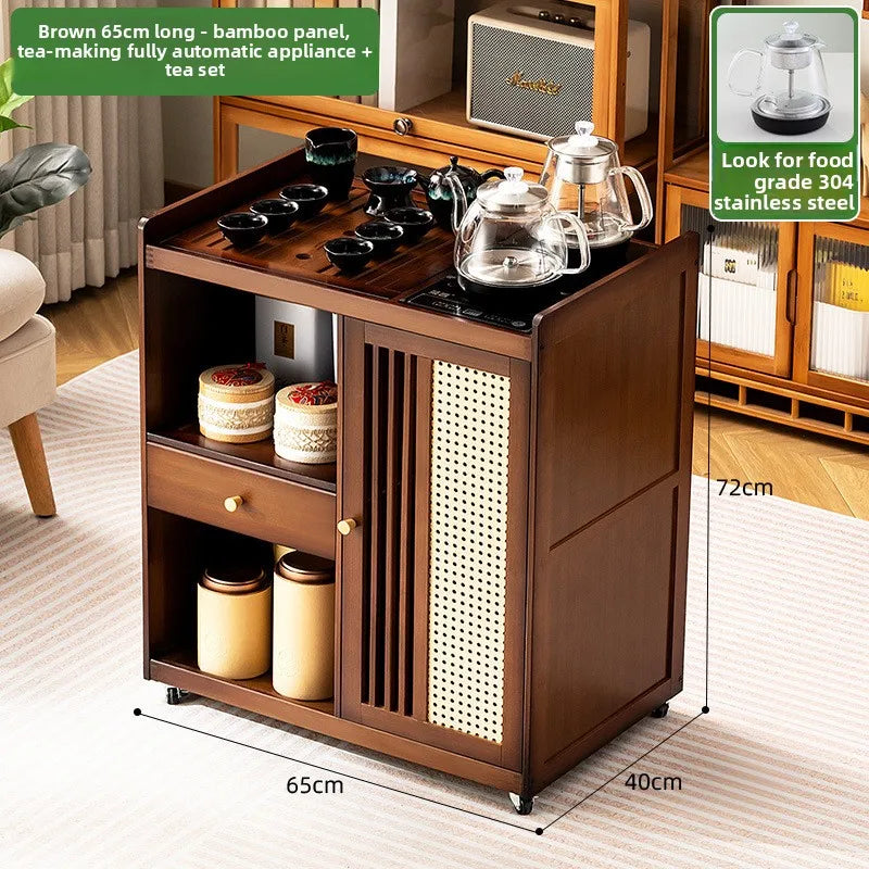Mobile tea table Small tea table Kettle integrated tea cabinet Solid wood coffee table Tea cart Brewing tea table