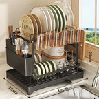Multifunctional Kitchen Countertop Dish Drying Rack with Chopsticks Knife & Fork Storage Bowl Dish Drainage Organizer Shelf