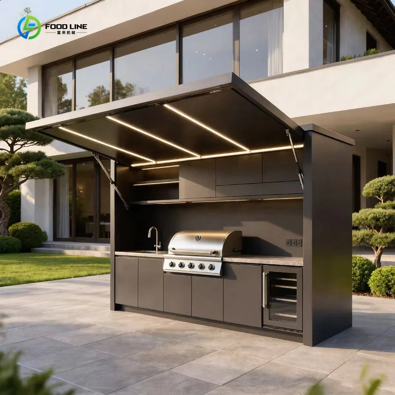 Customized Eco Friendly Modular Outdoor Kitchen Island Stainless Steel With BBQ Grill Waterproof Basket Storage Set