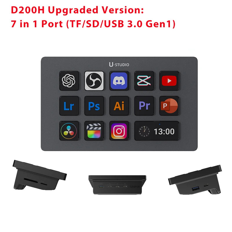 Ulanzi D200 D200H Stream Deck Keyboard with 13 Macro Keys Stream Controler for Youtube Office Game Live Support TF/SD/USB 3.0