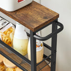 VASAGLE 4-Shelf Trolley, Space-Saving Kitchen Cart with Wheels, Steel Frame, Handle, Trolley for Small Spaces, Kitchen Bathroom