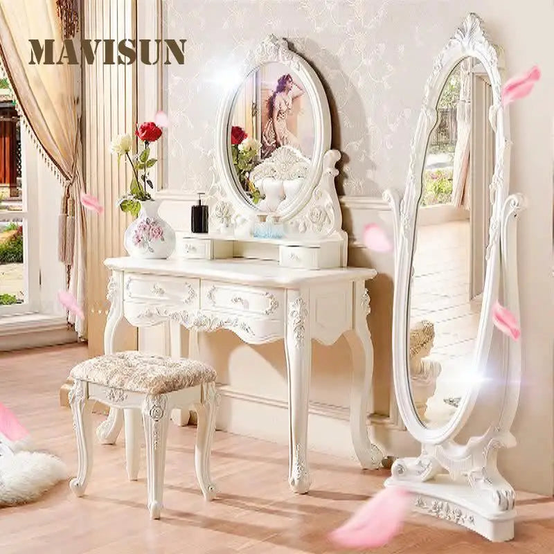 White Dressing Table With Mirror And Stool Chest Of Drawers Makeup Tables European Dressers For Bedroom Furniture Makeup Vanity