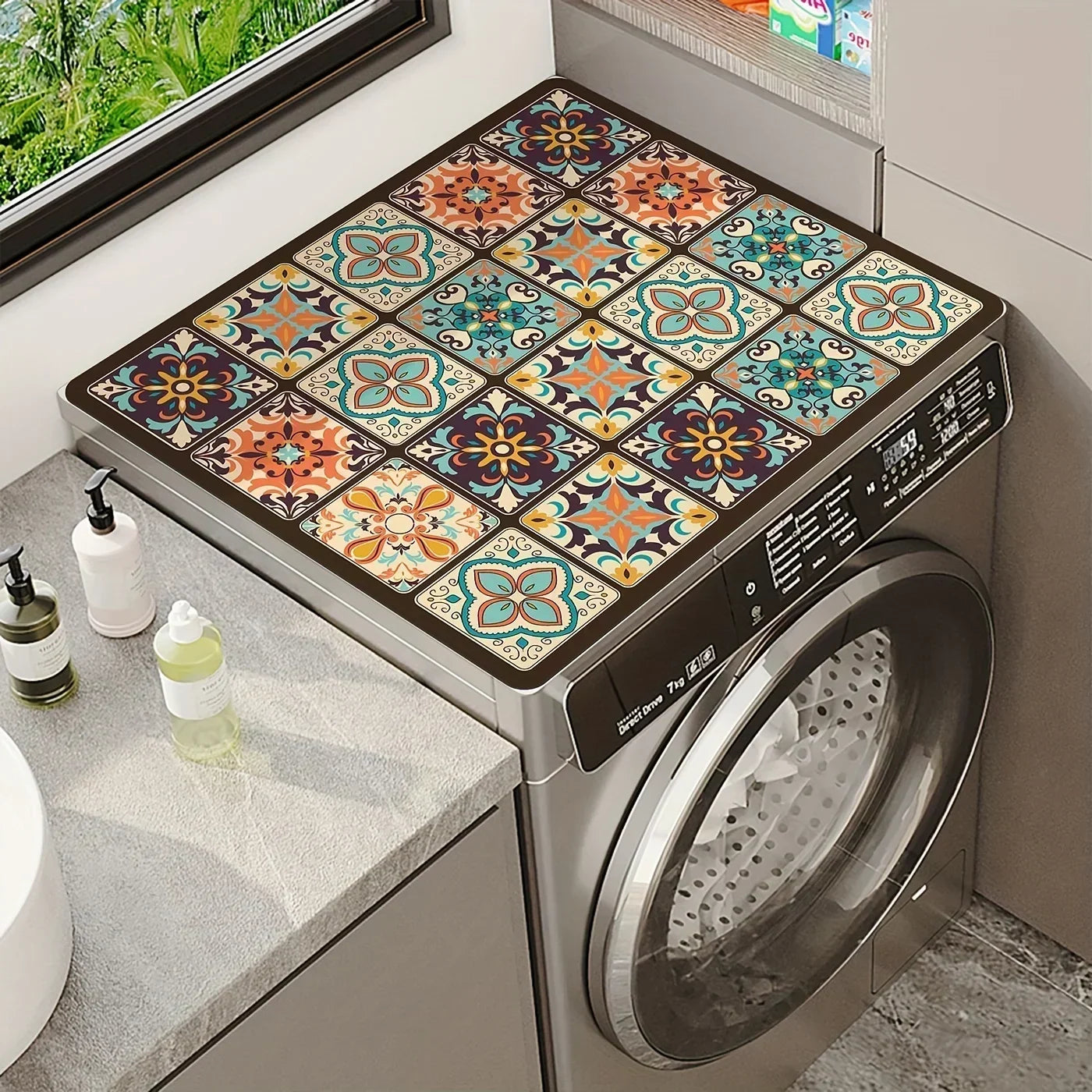 Washing Machine Dust Cover Retro Style Wash Machine Cover Oven Microwave Refrigerator Top Protector Mat Absorbent Pad LAVIE LIFE