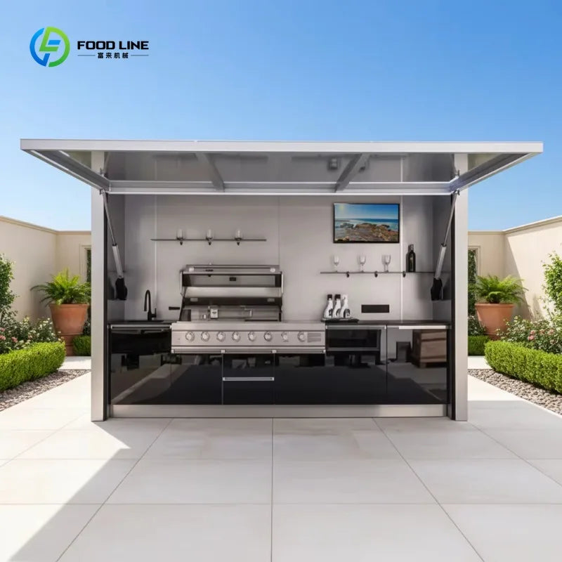 Customized Modern Premium Modular Outdoor Kitchen with Luxury Gas Grill Sink & Refrigerator Configuration