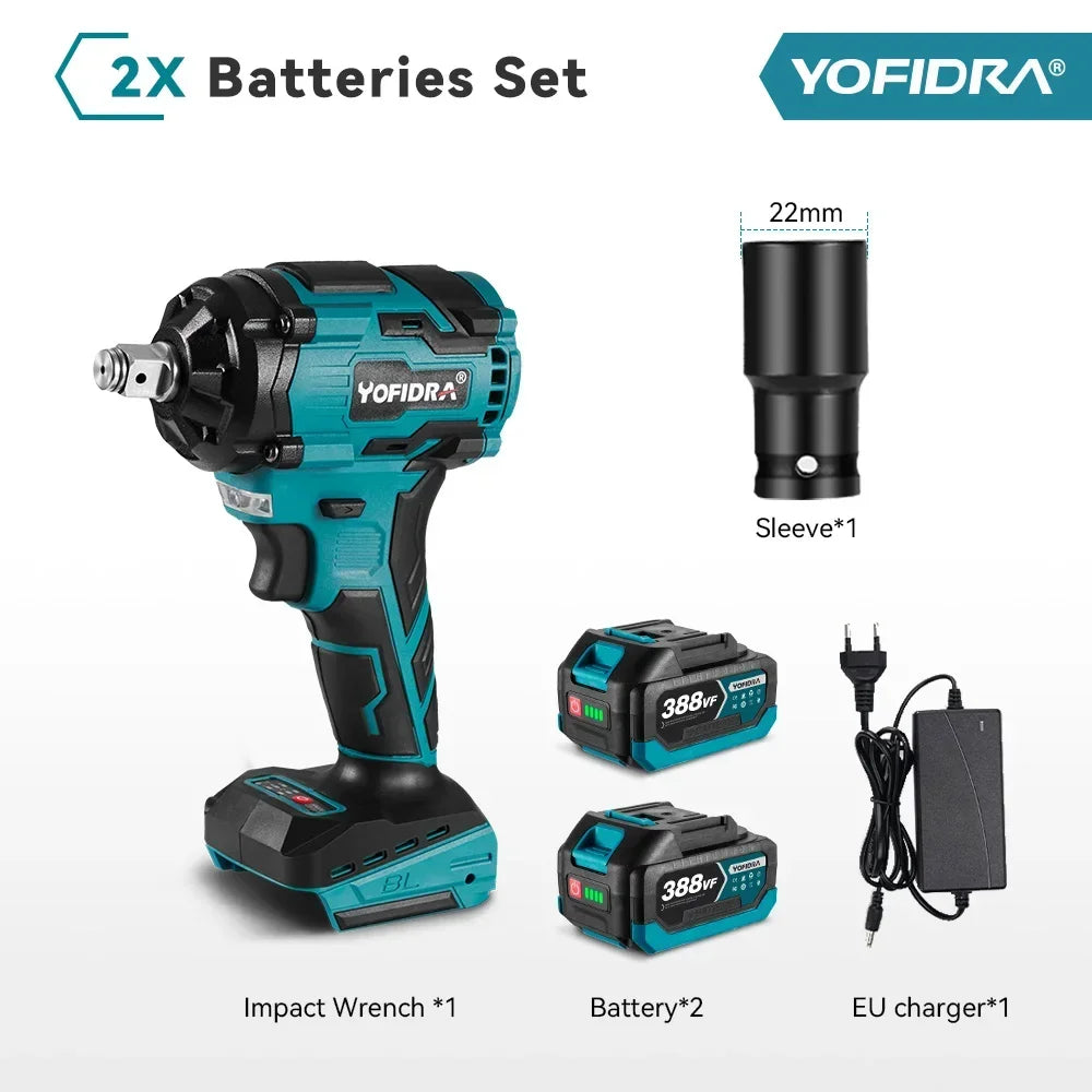 YOFIDRA 1000N.m Brushless Electric Impact Wrench 1/2" Cordless Rechargeable Socket Screwdriver Power Tool For Makita Battery Pin