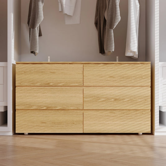FUFU&GAGA 6-Drawer Dresser for Bedroom, Storage Organizer Chest of Drawers for Living Room Hallway Entryway, Natural