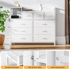 GAOMON Dresser TV Stand with Power Outlet, Bedroom Dresser with 9 Drawers, Chest of Drawers for Living Room, Hallway(White)