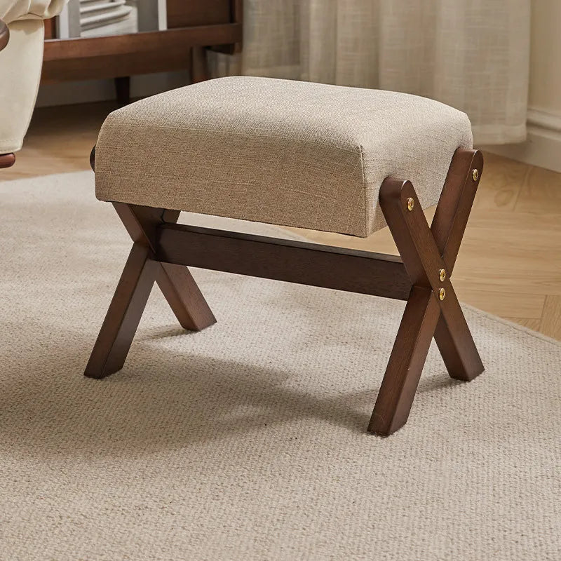 Solid Wood Footstool Soft Household Shoe Bench Doorway Stool Living Room Small Bench Sitting Stool for Bedside Dressing Room