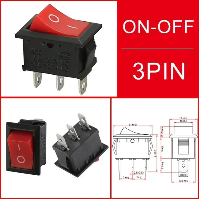 10/30/100Pcs KCD1 Snap-in Boat Rocker Switch Toggle Power SPST ON-OFF 2/3/4 Pin AC 250V 6A 125V 10A 2Pin Position Snap Switch