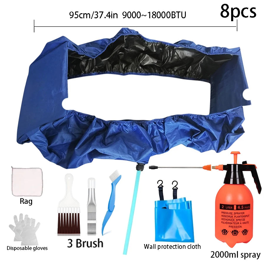 95/120cm Summer Thickened Hanging Air Conditioning Cleaning Cover Kit 9000-18000BTU with Drainage Pipe Spray Brush Summer Set