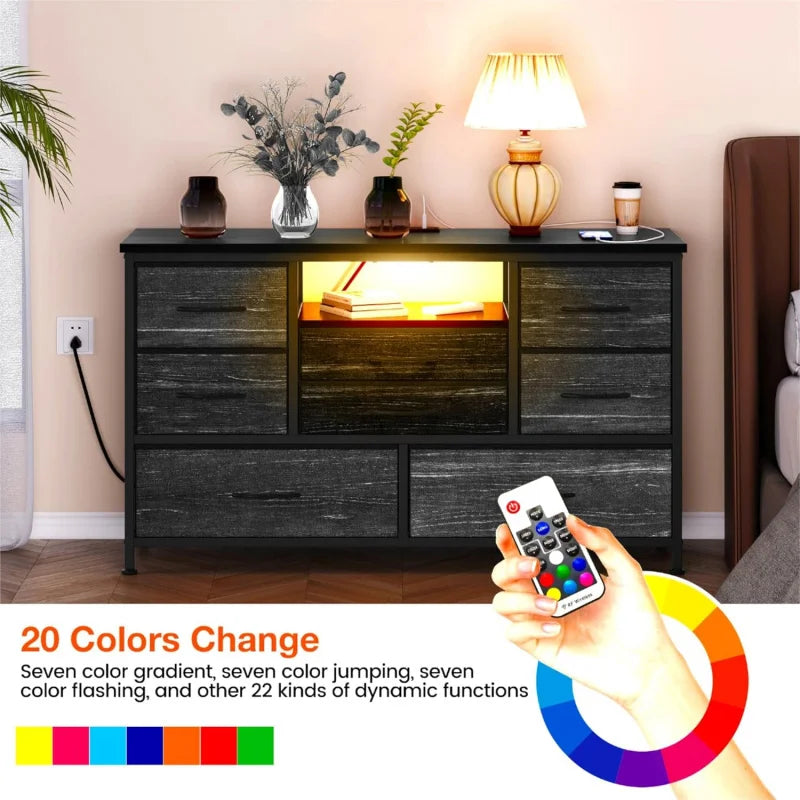 8-Drawer LED Dresser TV Stand with Power Outlet 55'' TV - Wide Storage Chest for Bedroom, Living Room & Entryway, Woo