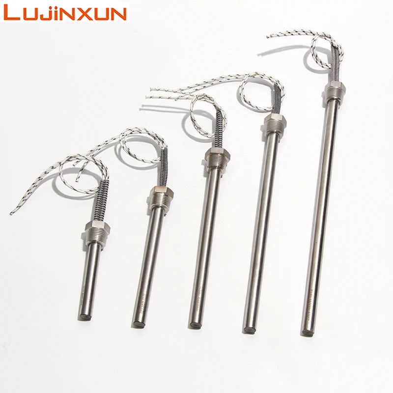 LUJINXUN 12V 24V DN8/12.8mm BSP Mold Threaded Single Head Heating Tube 200-600W 8x100-300mm Cartridge Heater Stainess Steel 1pc