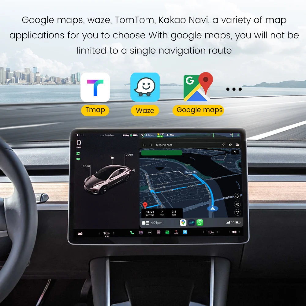 CarlinKit T2C CarPlay Android Auto Wireless Adapter for Tesla Model 3 Model Y Model S Model X Cybertruck Voice Control Waze Tmap