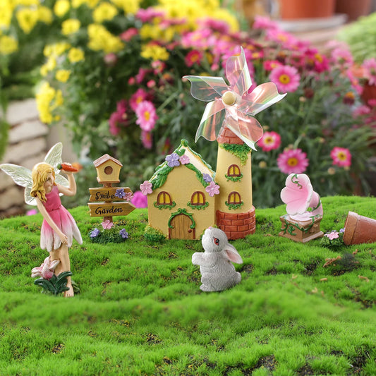 7pcs/set Mini Fairy Garden Windmill Shed Art Sculpture, Outdoor Waterproof Garden Decor,Fairy Garden House Cottage For Garden Pa