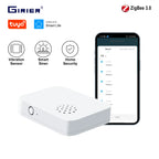 GIRIER Tuya ZigBee Vibration Sensor Smart Glass Break Detector Drop Tilt Detection Built-in Smart Siren for Home Security System
