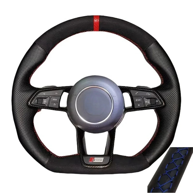 Suede Genuine Leather Car Steering Wheel Cover Braid For Audi R8 (4S) 2015-2019 TT (8S) 2014-2019 TTS 2014-2019 TT RS 2016-2019